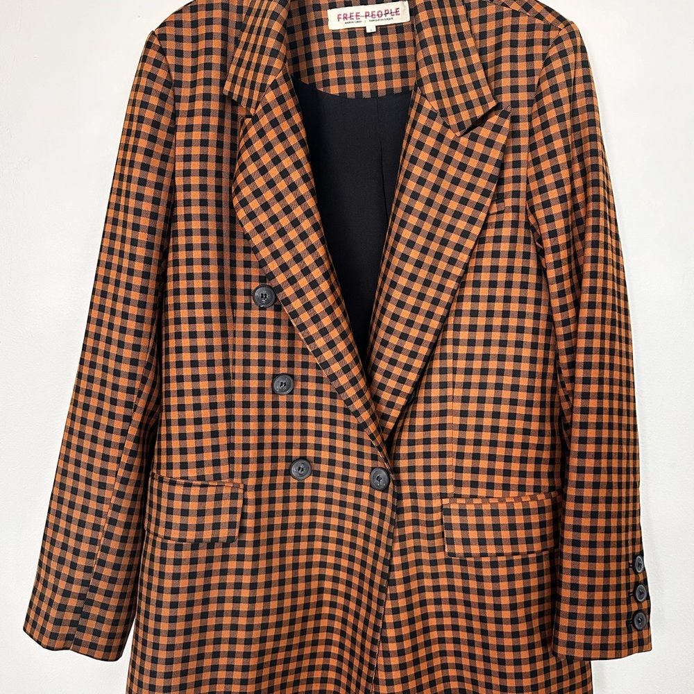 Free People Women's Orange Checkered Blazer